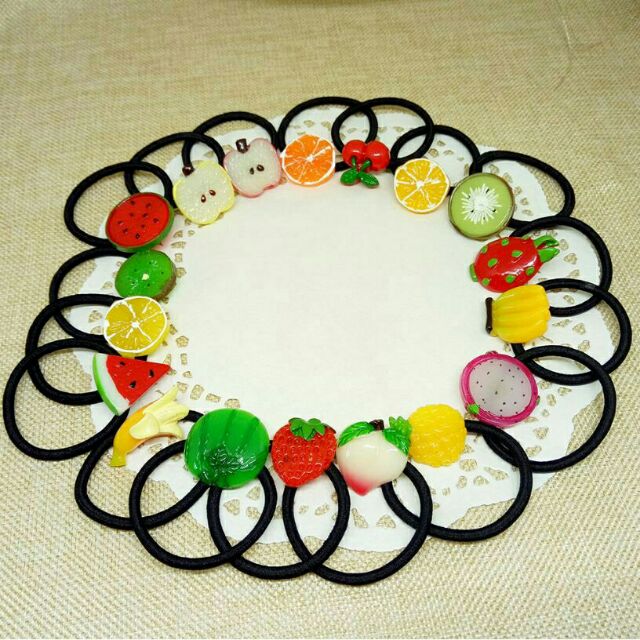 Dây buộc tóc đính hoa quả siêu cute