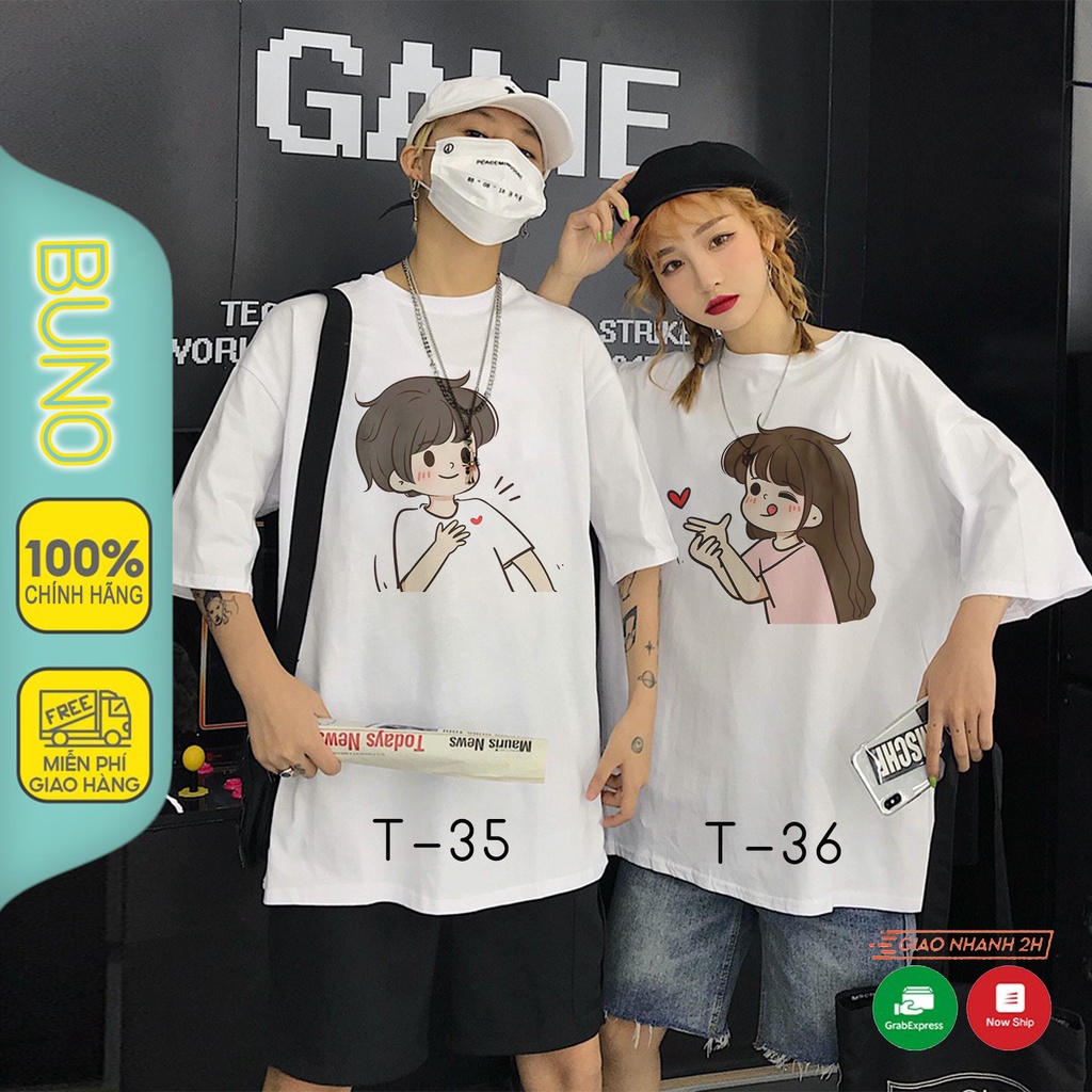 Tổng Hợp Những Mẫu Áo Đôi In Hình Cute, Áo Thun Tay Lỡ In hình Chibi Oversize Streetwear A002