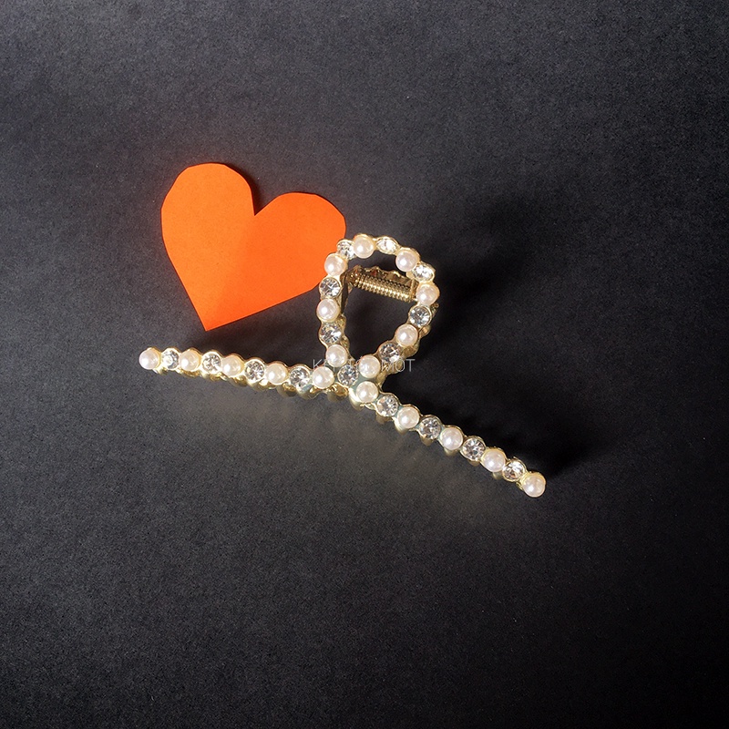 Kẹp tóc kim loại đính đá rhinestone ngọc t.r.a.i nhân tạo (KT66)