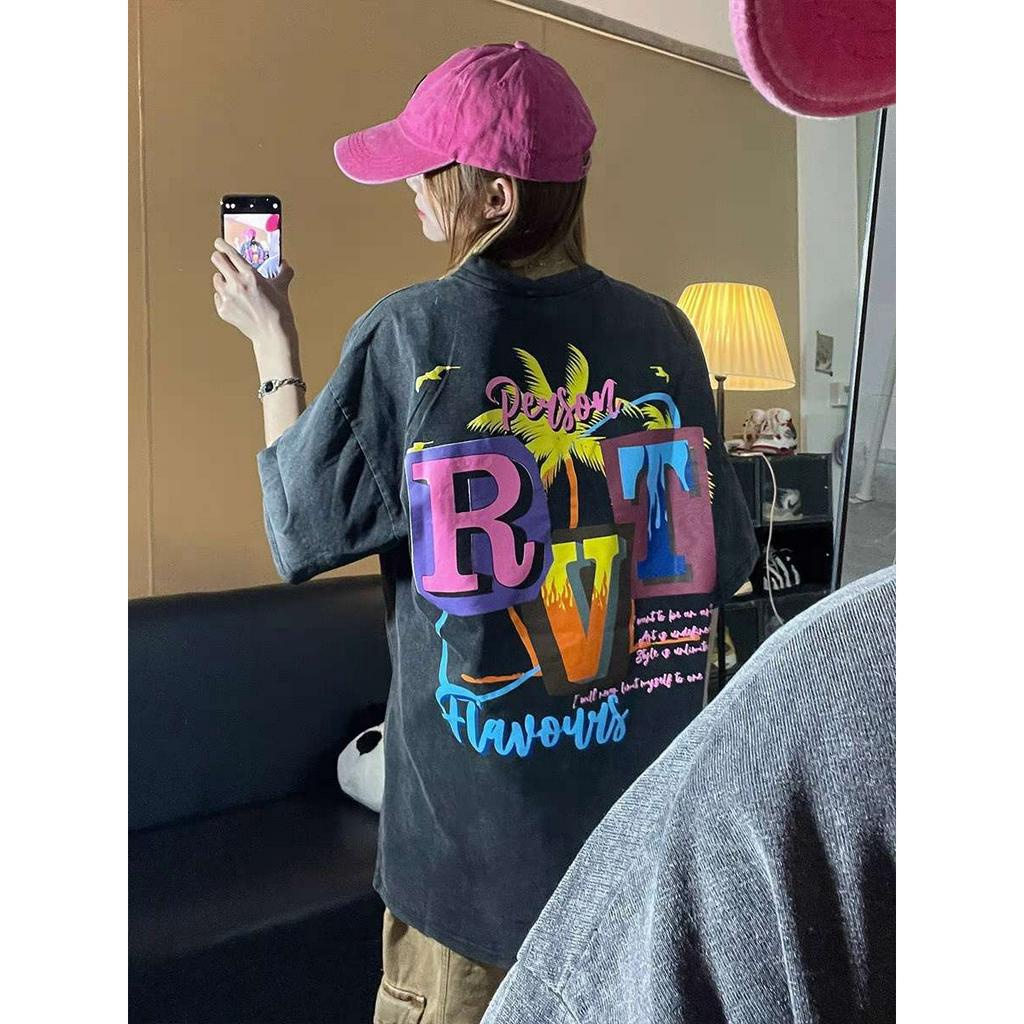 Áo Thun Ngắn Tay Dáng Rộng In Hình Quả Dừa Nhiệt Đới Phong Cách Retro Mỹ Mùa Hè 2023 Cho Nam