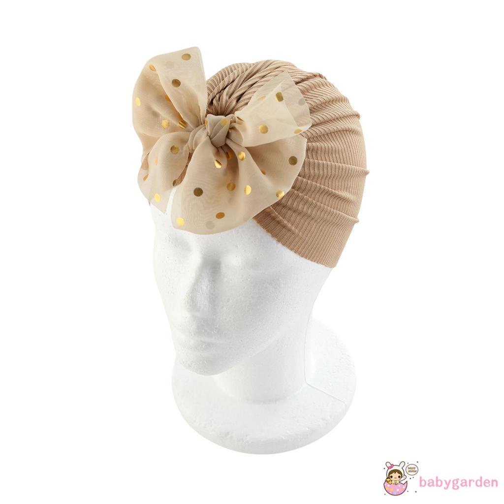 Mũ turban trùm đầu dệt kim đính nơ trang trí phụ kiện cho bé sơ sinh