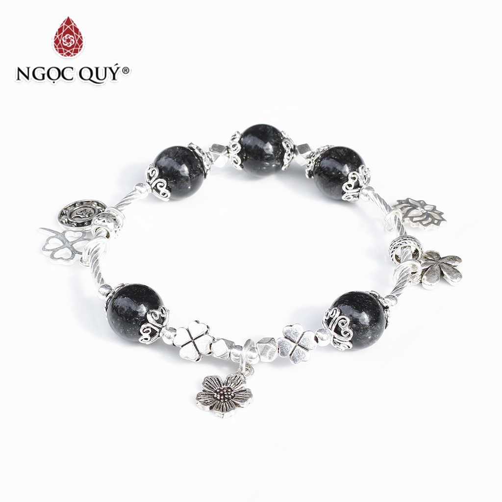Vòng tay đá thiên nhiên phối charm cỏ 4 lá - Ngọc Quý