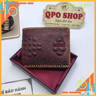 Ví nam, bóp da bò 100% dập vân cá sấu viền khâu tay cao cấp- bảo hành 12 tháng