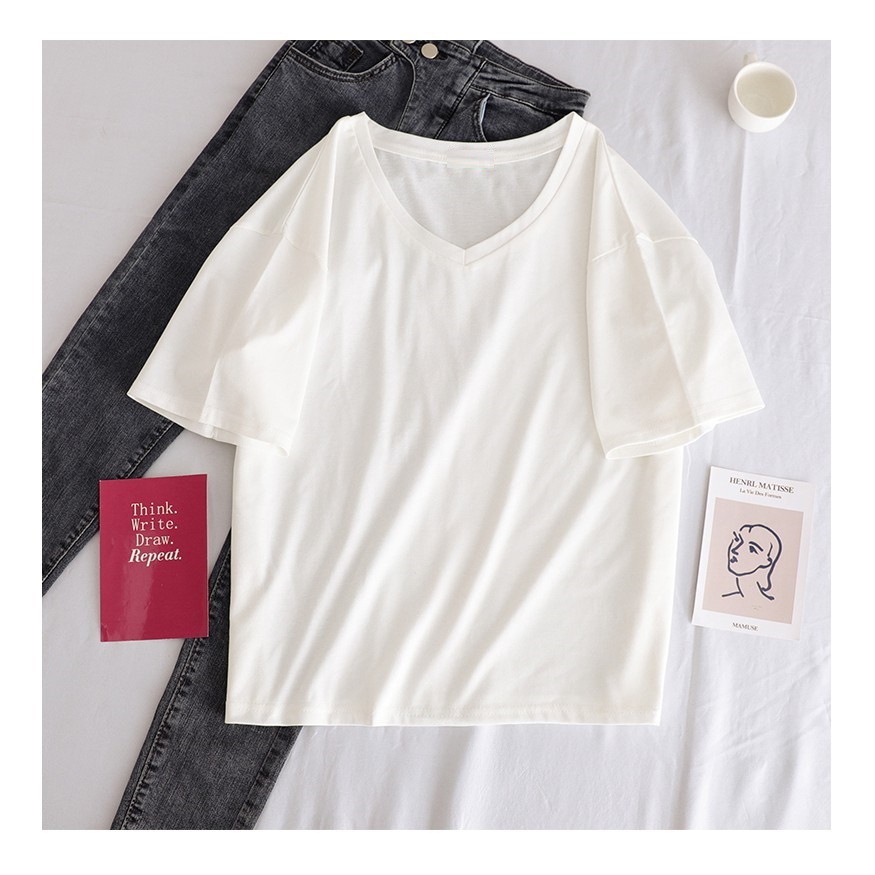 Áo Phông Nữ Cổ Tim ❤️ FREE SHIP ❤️ Áo thun TRƠN lụa giấy siêu hot | BigBuy360 - bigbuy360.vn