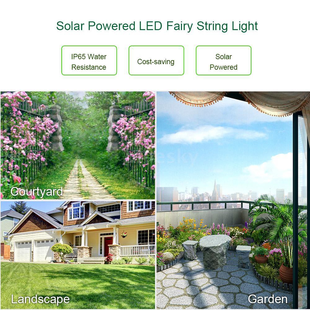 2020SKY 12W 20M/65.6Ft 200 LEDs Solar Powered Energy Copper Wire Fairy String Light Lawn Lamp with 8 Different Lighting 