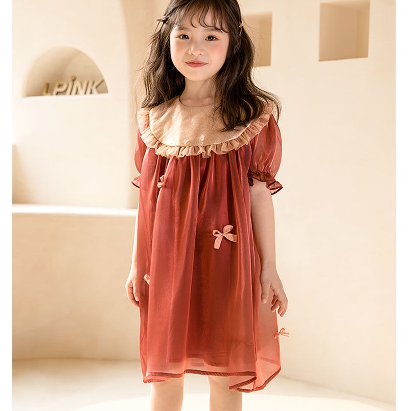 Đầm Công Chúa Tay Phồng Đính Nơ Thời Trang Mùa Hè 2022 Mới Cho Bé Gái