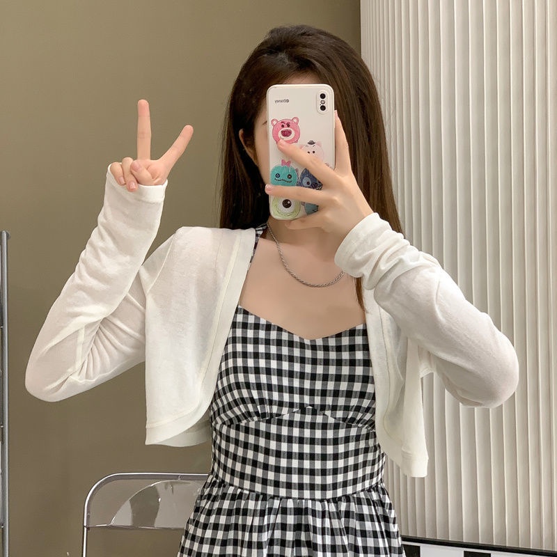 Áo Cardigan Dệt Kim Lụa Mát Màu Trắng Phong Cách Mới Dành Cho Nữ