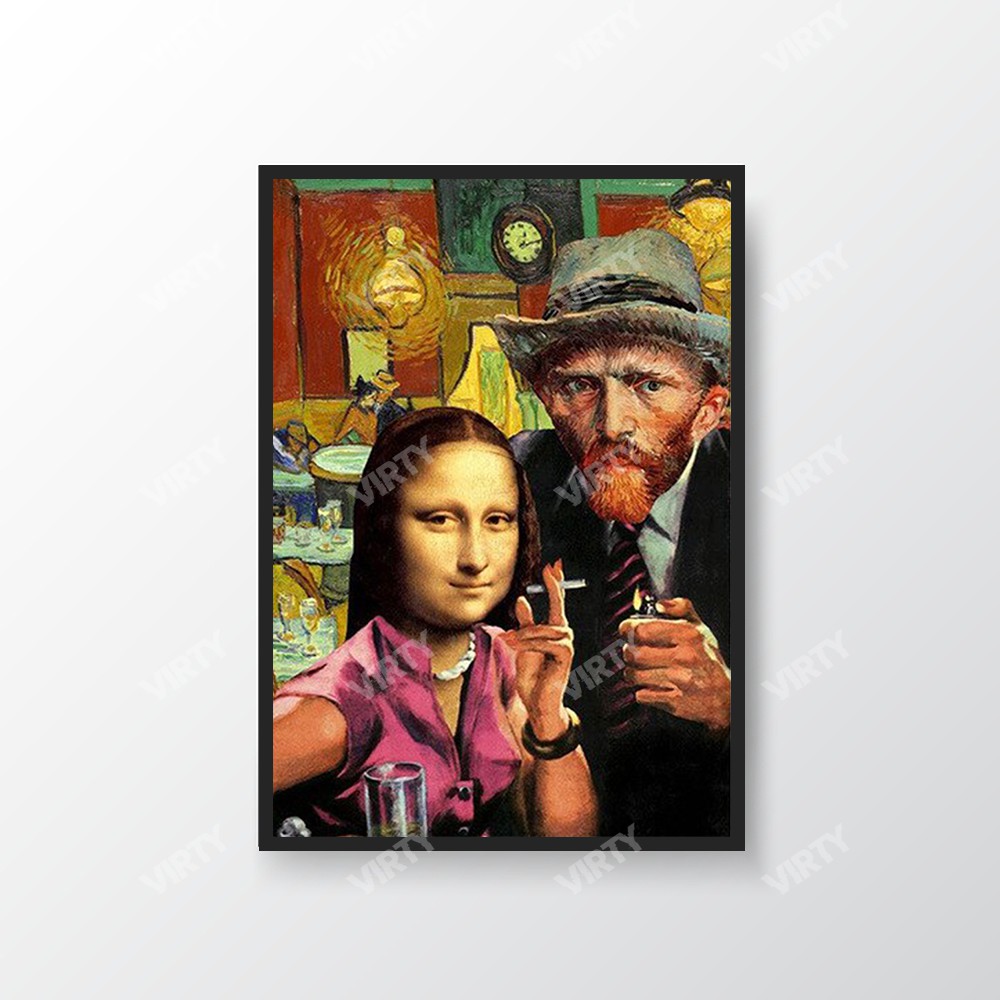 [Giá hủy diệt] Tranh canvas decor Van Gogh x Mona Lisa smocking Funny Art