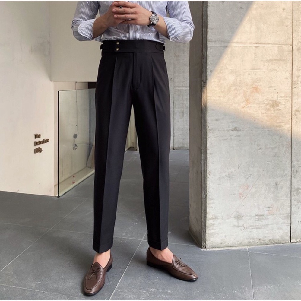 Quần baggy nam cạp cao ống loe vải Hàn cao cấp, co và giãn phân chia tây âu lịch lãm