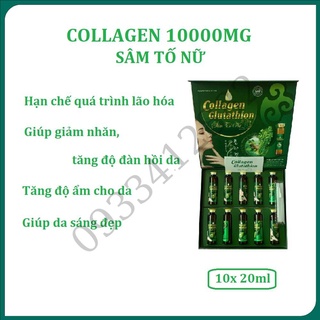 Collagen nước 10000mg Glutathion sâm tố nữ hộp 10 chai hương trái cây, giúp hạn chế lão hóa, cho làn da sáng đẹp