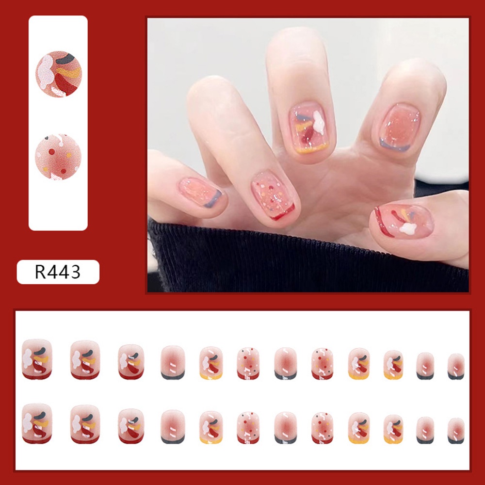 Set 24 Móng Tay Giả Phong Cách Retro Trang Trí Cho Nữ