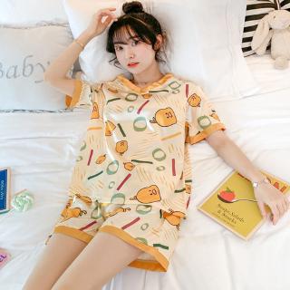 Đồ ngủ pijama mùa hè tay ngắn đáng yêu bằng lụa cho nữ