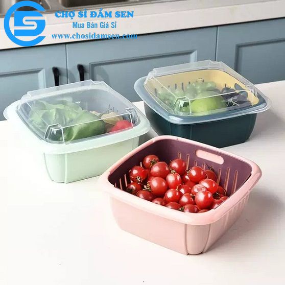 Bộ thau rổ đựng thực phẩm 2 trong 1 tiện lợi, hộp thau rổ đựng trái cây có nắp đậy G278-BoThauRo