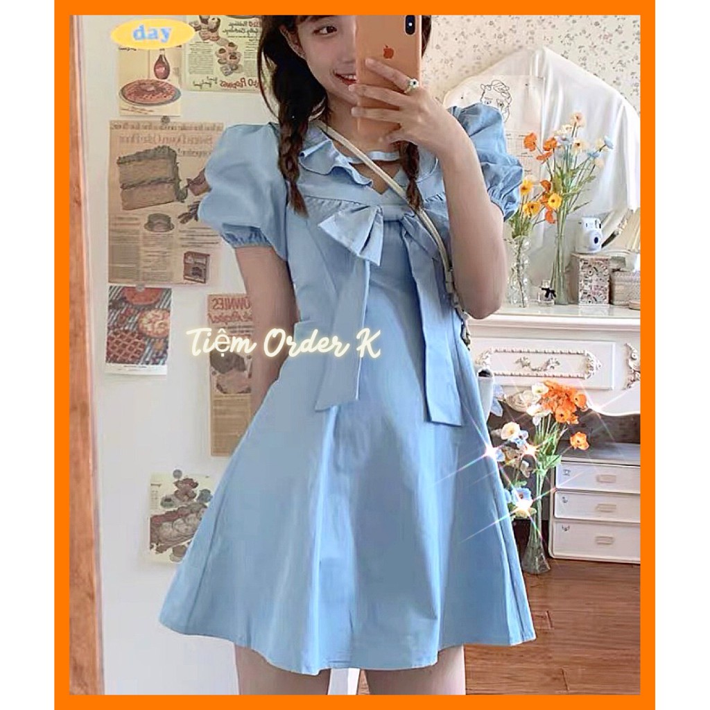 ORDER♥️Đầm,Váy Xanh Nơ Ngực(ảnh thật)Size S-&gt;XL