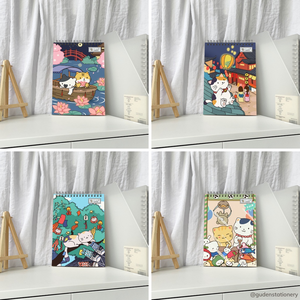 Sổ tay cỡ A5 mèo Nhật Bản đang nằm 120 trang_Guden Stationery
