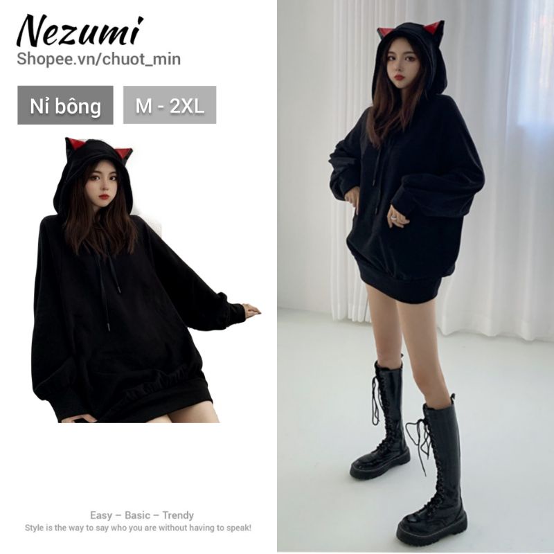 (Sẵn M L XL) Áo nỉ hoodie tai mèo đỏ đen unisex nam nữ đáng yêu cá tính