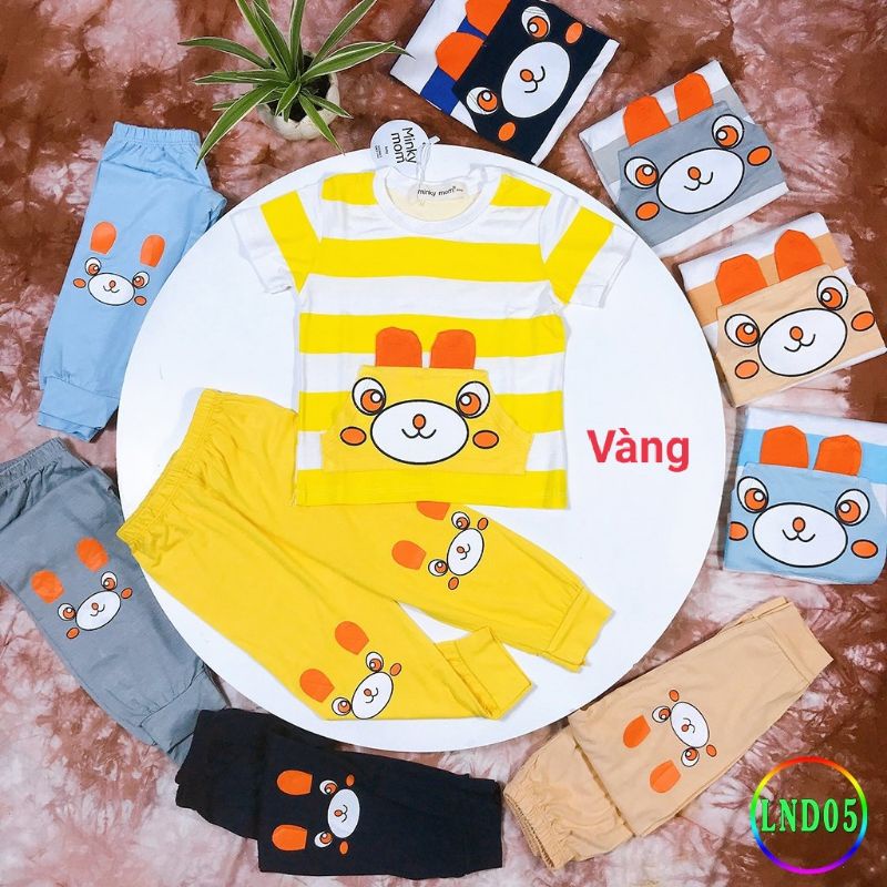 Size đại Bộ đồ ngủ bé trai bé gái áo tay ngắn quần dài Minky mom chất thun cotton lạnh