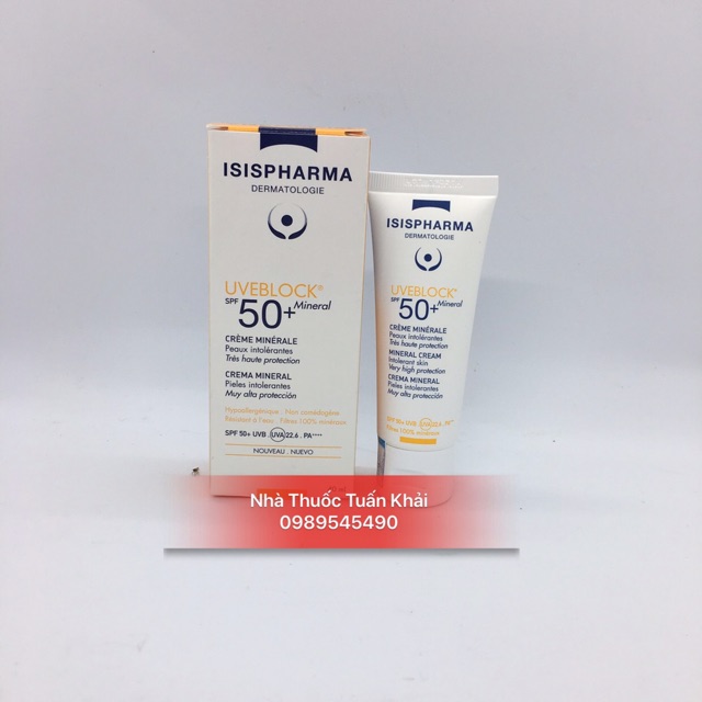 Isis pharma Uveblock SPF50 - kem chống nắng dành cho da nhậy cảm -da kích ứng- Bot 50ml