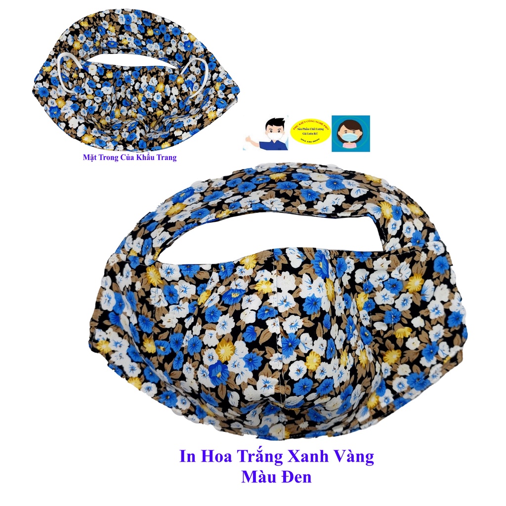 Khẩu trang vải 3 lớp Kiểu hở mắt In hình hoa Chất liệu vải mềm mát, Chống nắng, Chống bụi, Bảo vệ sức khỏe