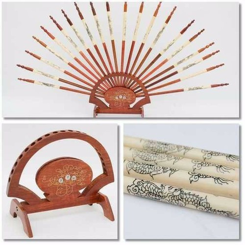 GIÁ XƯỞNG - ĐŨA THỜ BỘ 10 ĐÔI PHONG THỦY GỖ HƯƠNG KHẢM HOA VĂN