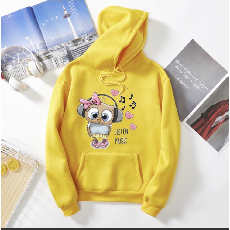 Áo khoác nỉ nam nữ unisex  FREESHIP  áo khoác hoodie nỉ CHIM NGHE NHẠC siêu dễ thương