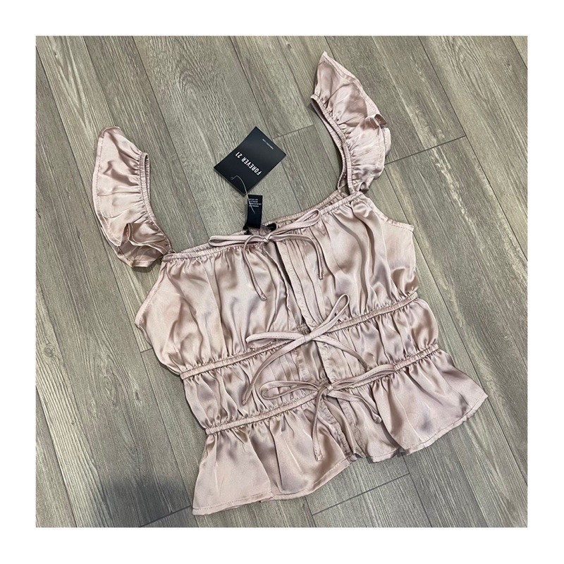 ÁO CROPTOP SATIN CỘT NƠ TAY CÁNH TIÊN F21