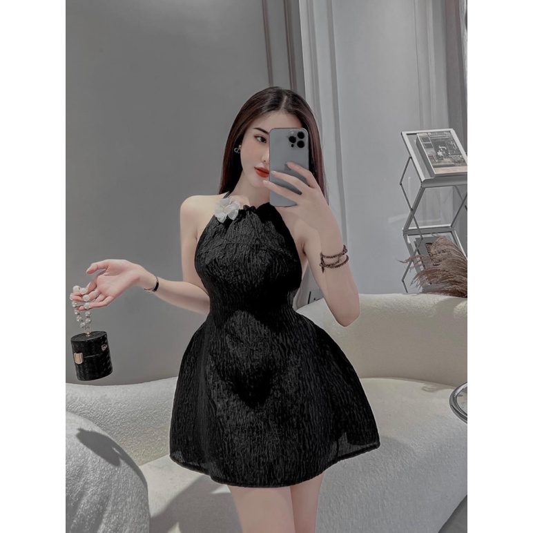 (Free ship) Mẫu Thiết Kế Hợp Thời Trang -- Đầm Xốp Có Mút Hở Lưng Có Lót Quần Đính Bông Rời Mặc Đi Tiệc Đi CHơi UP HHP F