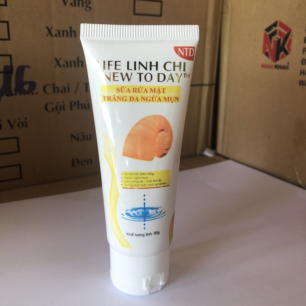 Sữa rửa mặt trắng da ngừa mụn ốc sên new today linh chi 60g