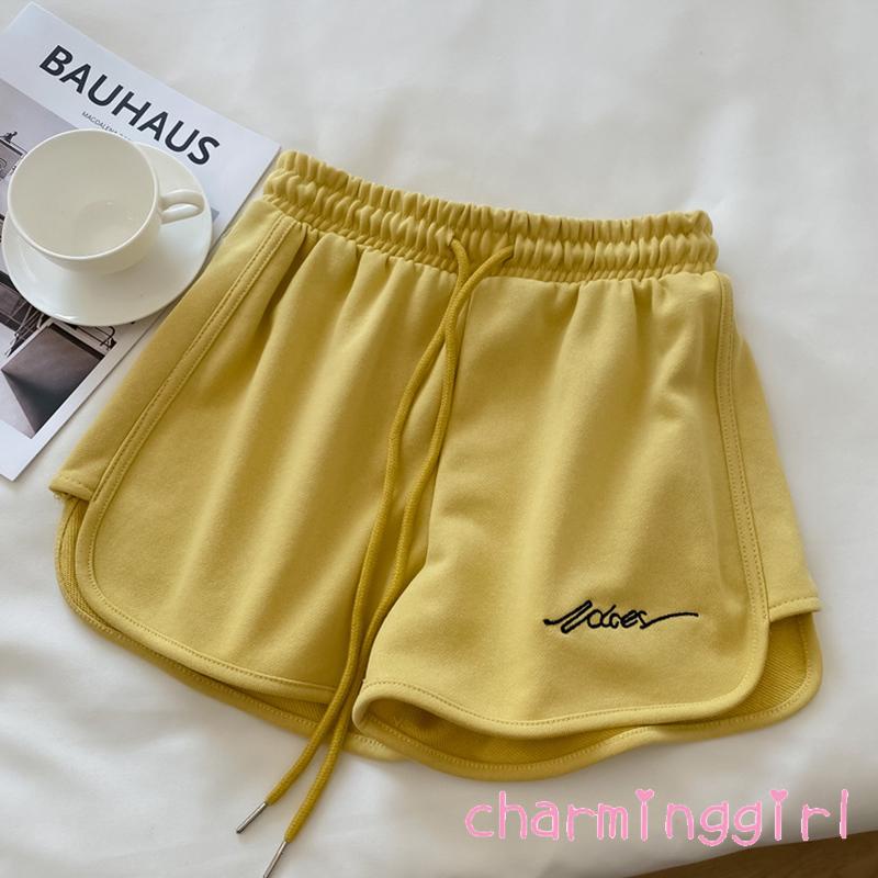 Quần Short Lưng Thun Rút Dây Thêu Chữ Thời Trang Mùa Hè Cho Nữ