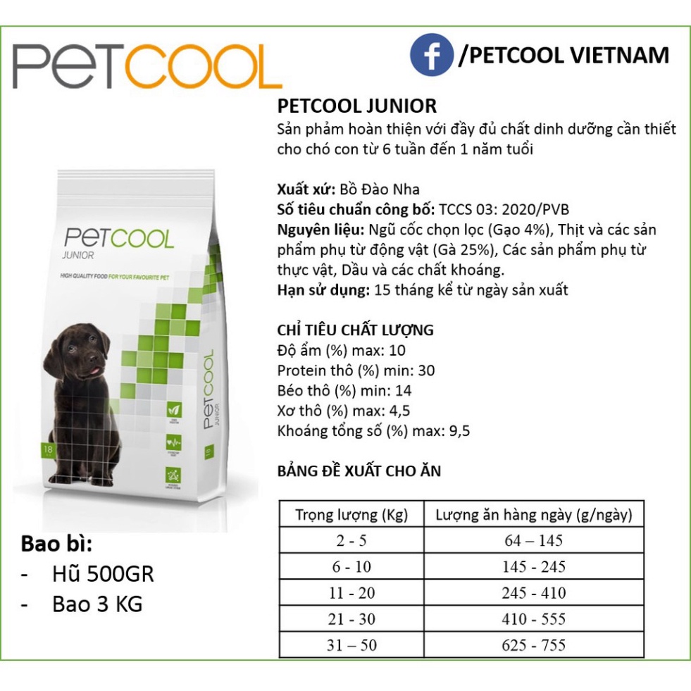 Thức ăn chó PETCOOL Junior 3kg( Bồ Đào Nha)