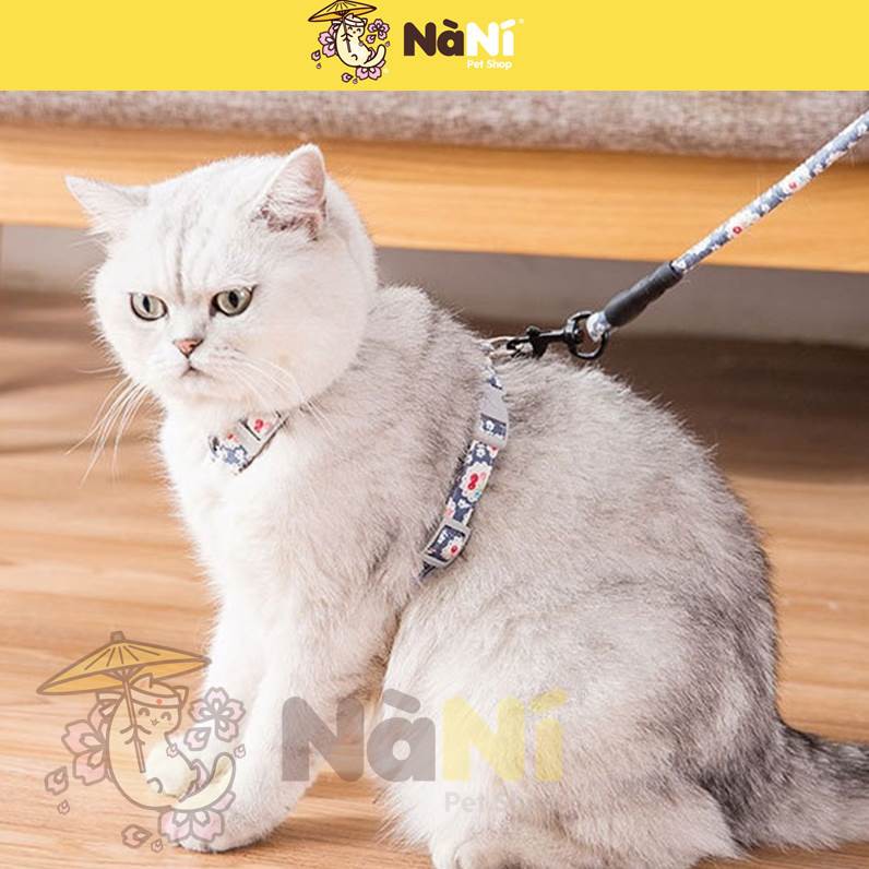 Dây Dắt Mèo Đi Dạo, Dây Dắt Mèo Dạng Yếm - Họa Tiết Nhật Bản Chanh Sả  - Nà Ní Pet Shop