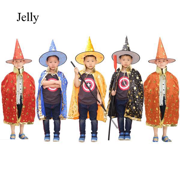 Kid Boys Girls Halloween Costumes Witch Wizard Cloak Cape Play Dress-up J98