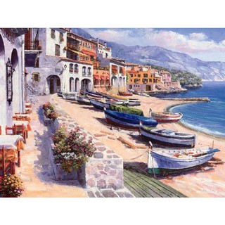 Tranh sơn dầu số hoá tự tô màu theo số có khung - [21] ĐỊA TRUNG HẢI (40x50)