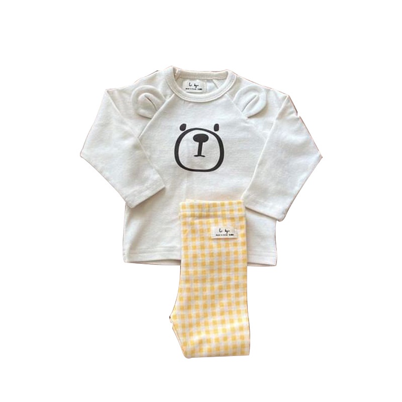 Set Áo Thun Tay Dài &amp; Quần Dài In Hình Gấu Dễ Thương Cho Bé 2340