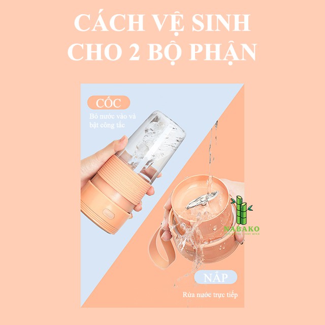 [SẠC NHANH - PIN TRÂU] Máy Xay Sinh Tố Cầm Tay Mini Sạc Điện, Máy Say Đa Năng Pin 1200mah - Nabako