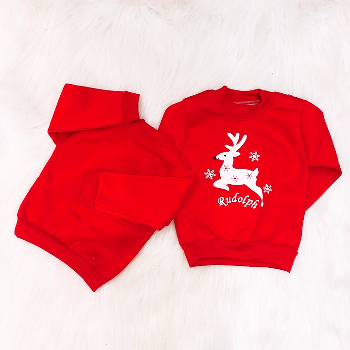 Áo Noel nỉ bông dày dặn màu đỏ cho bé 7-21kg họa tiết tuần lộc xinh xắn nổi bật BBShine - A017