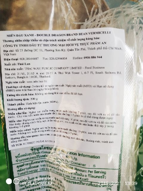 Miến đậu xanh, miến dong (miến Thái) sợi dai ngon, ít nở bở - gói 80g/200g