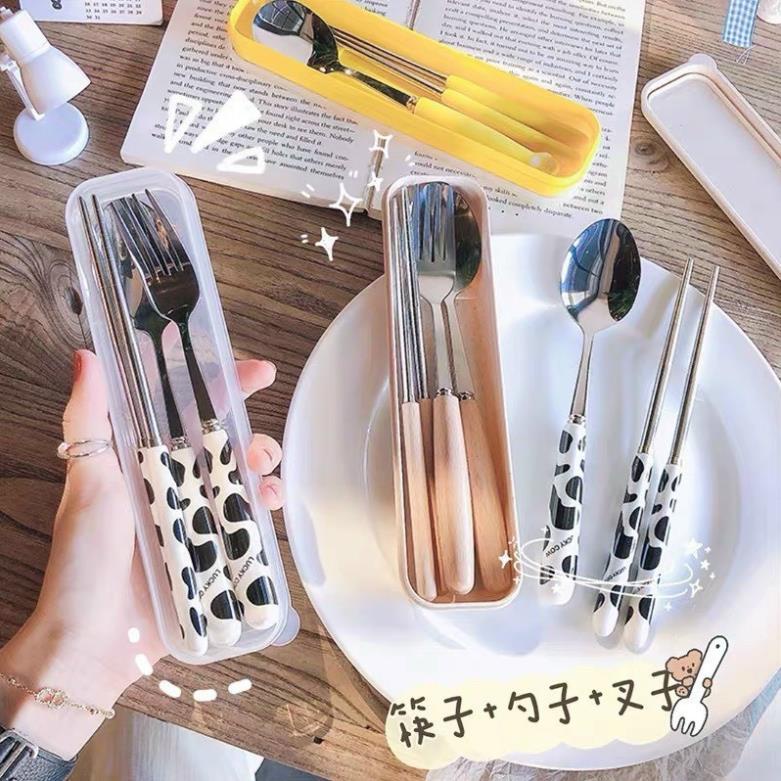 🔥 FREESHIP 🔥 Set Đũa Thìa Cá Nhân Bò Sữa Siêu Xinh