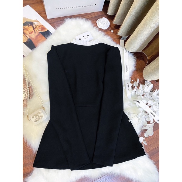 KELLY TOP - Áo peplum tay bồng phối voan tơ bèo đính cúc đá ngọc sang chảnh