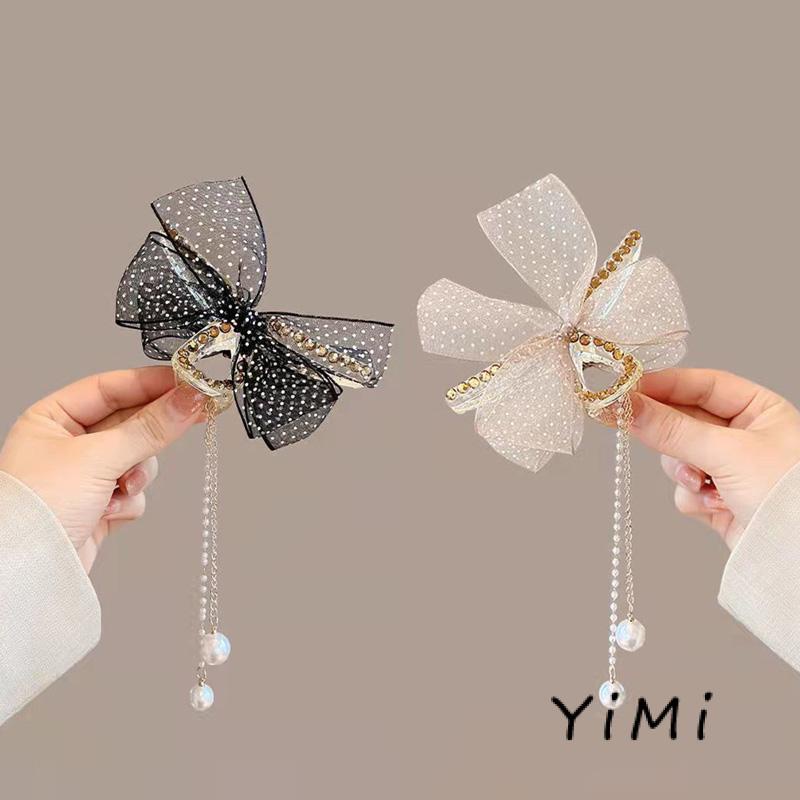 Kẹp Tóc Hình Chấm Bi Đính Ngọc Trai Phối Tua Rua Dễ Thương Cho Bé Gái