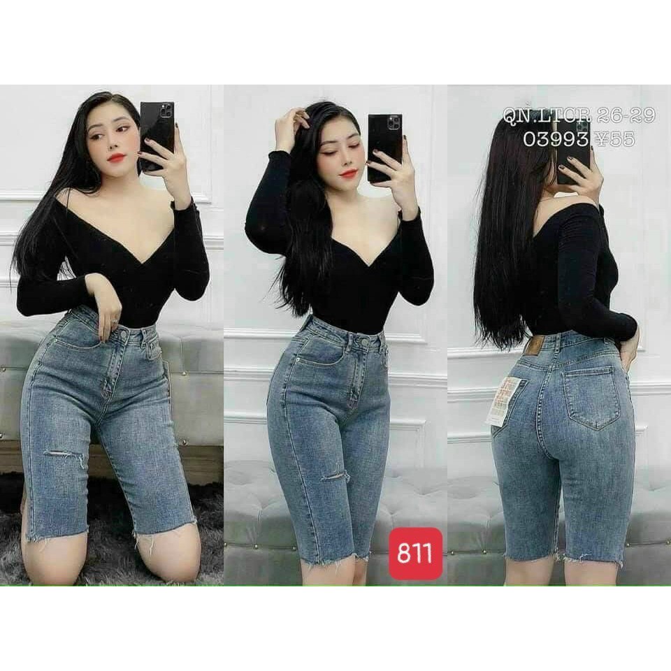 Quần ngố nữ lửng trơn cao cấp-chất denim co dãn tốt (hình thật) chuẫn shop BEN shop0807 HNn4