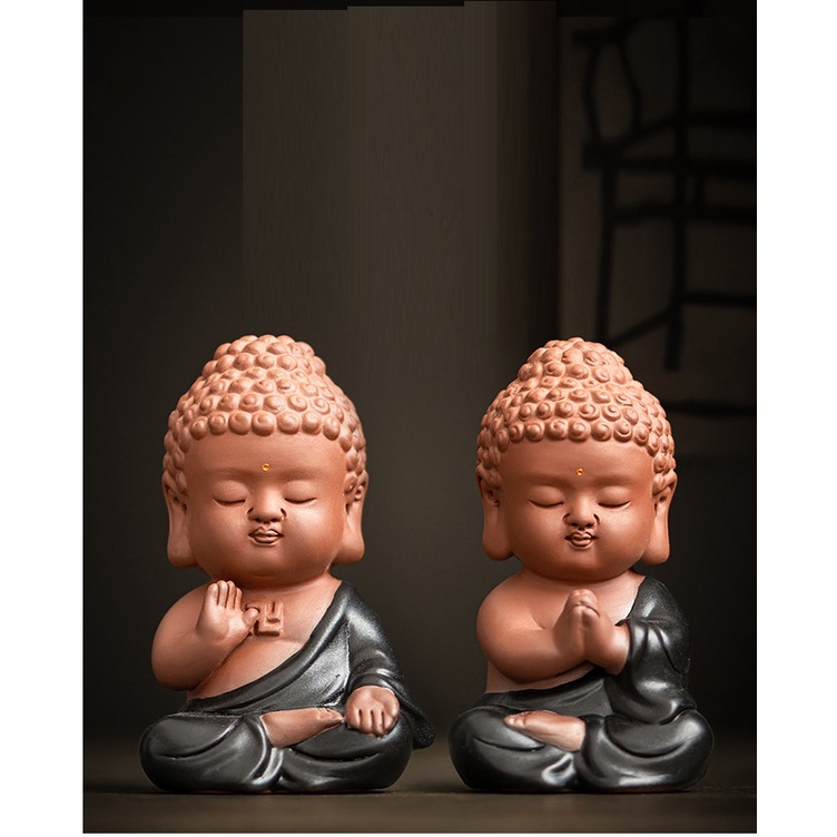 Tượng Như lai mini áo đen bằng gốm tử cao cấp, tượng phật nhỏ trang trí, phong thủy
