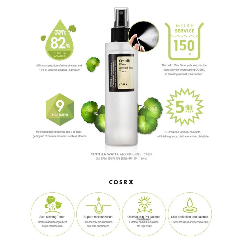 Nước Hoa Hồng Không Cồn, Làm Dịu, Sáng Da COSRX Centella Water Alcohol Free Toner 150ml