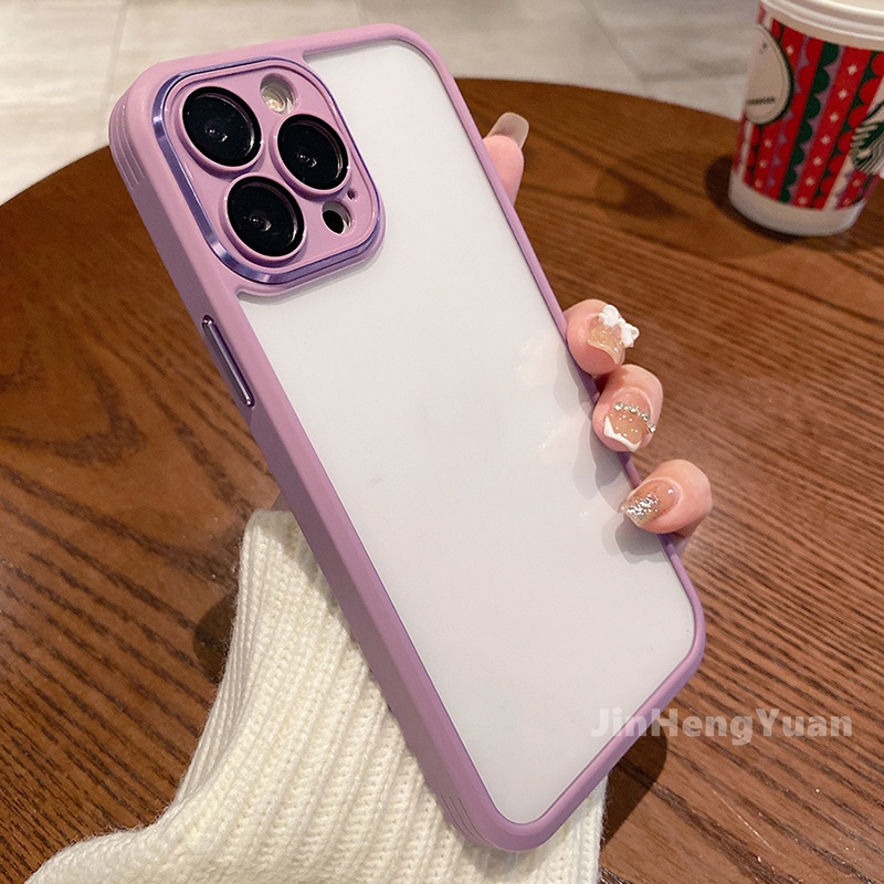 Ốp Điện Thoại Acrylic Trong Suốt Kèm Móc Xỏ Ngón Kim Loại Sang Trọng Cho IPhone 12 13 14 Pro Max