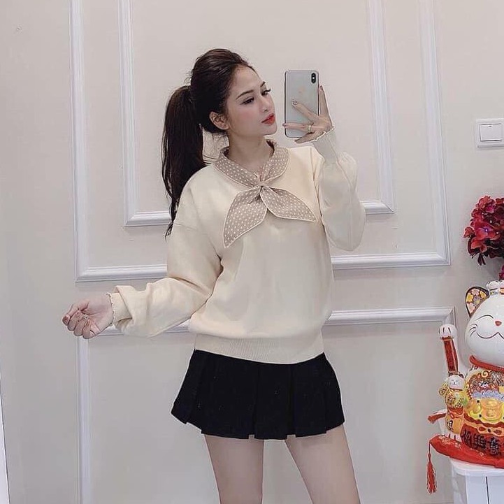 FREE SHIP_Áo len nữ nơ cổ chấm bi xinh xắn (kèm ảnh thật,video) | BigBuy360 - bigbuy360.vn