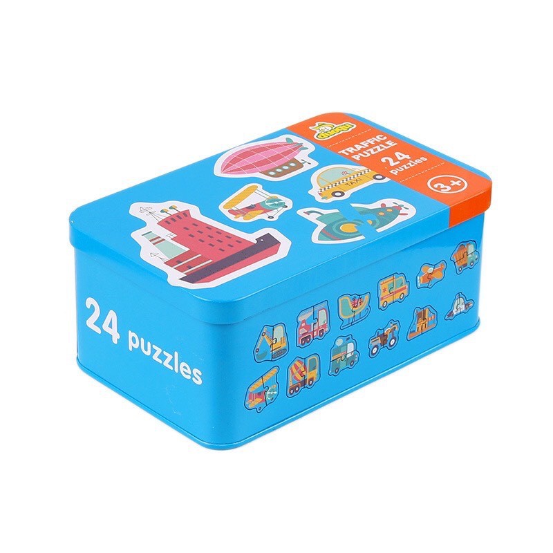 Ghép hình Puzzle 2 mảnh hộp sắt TO ĐẸP 3 chủ đề vô cùng đáng yêu cho bé mới tập ghép - ảnh chụp thật