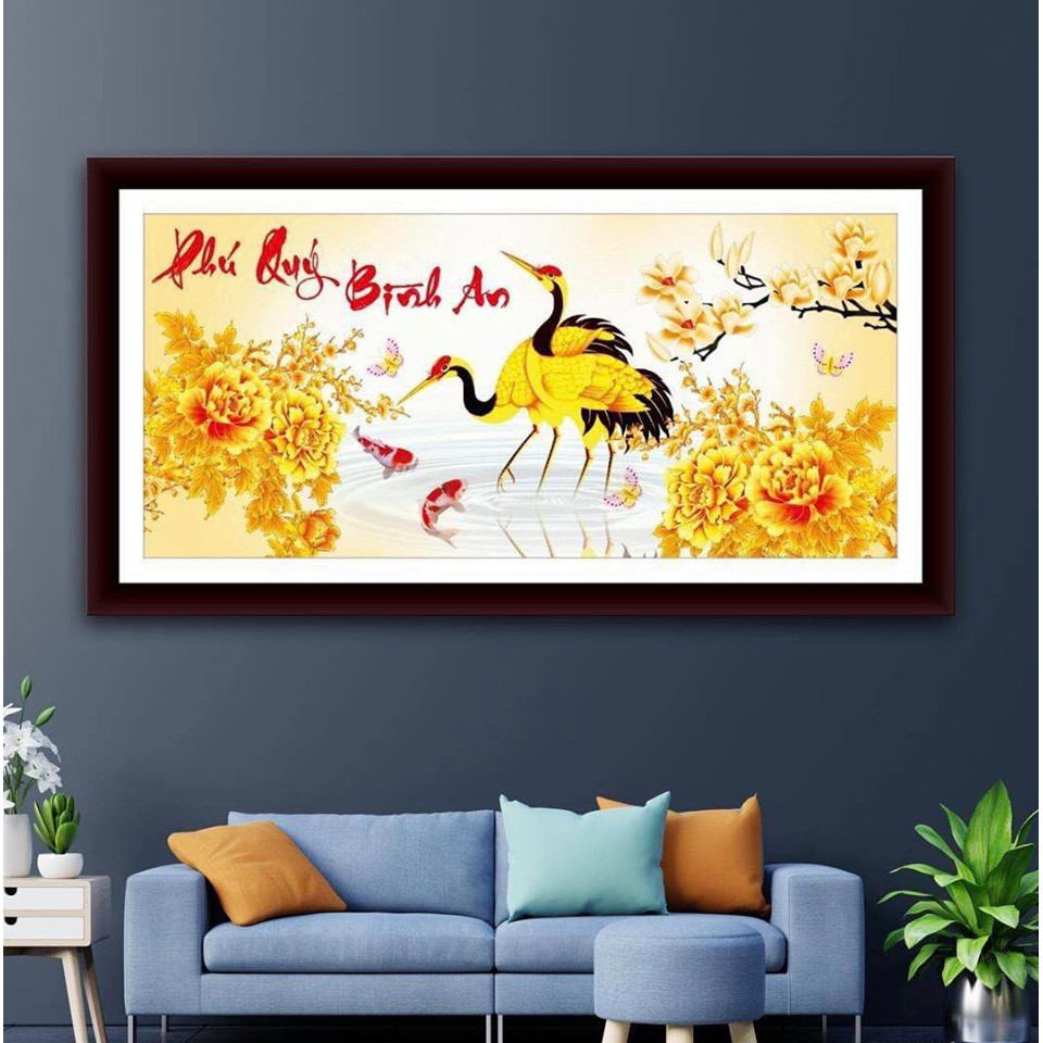 Tranh đính đá Phú Quý Bình An - Kích thước :100x48cm - tranh chưa gắn đá, không khung