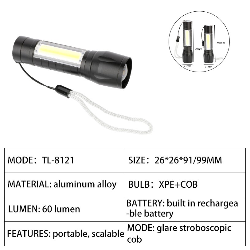 Zoom Đèn pin siêu sáng Cảnh sát nhỏ cầm tay USB có thể sạc lại Đèn pin LED ngoài trời Không thấm nước