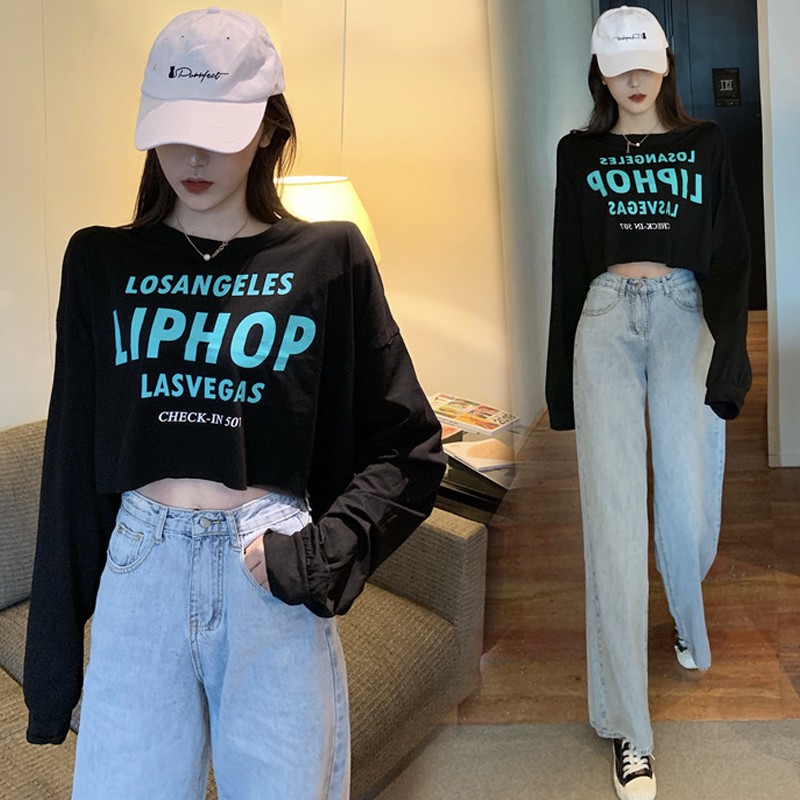 Áo croptop nữ dài tay form rộng ZOZORO in hình LOSANGELES 2 màu cá tính