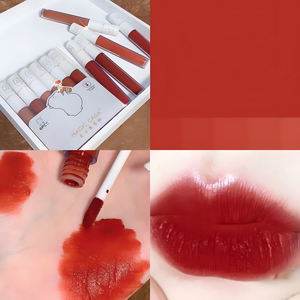 Set son lì RIPE GIRL 6 màu trang điểm mềm mịn vỏ họa tiết gấu dễ thương